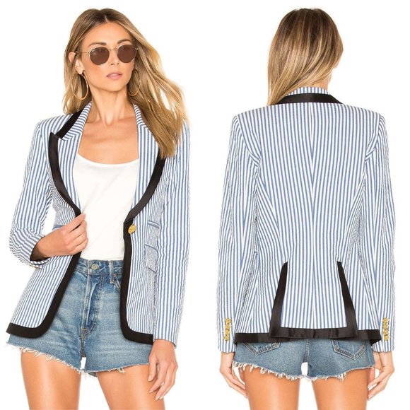 Smythe Jackets & Blazers - Smythe Taped Peaked Lapel Blazer in Blue Seersucker